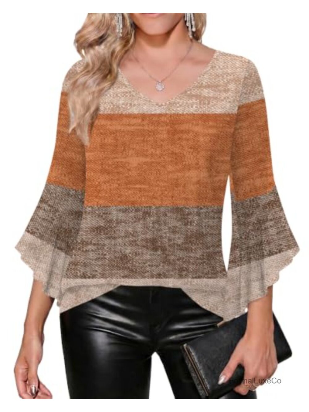 Zeagoo Womens Blouse Ruffle 3/4 Sleeve Sequin Top V Neck Mesh Fall Shirt